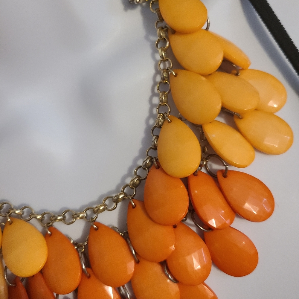Teardrop Two Tone Orange Statement Necklace - Picture 3 of 7
